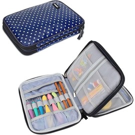 Damero Crochet Hook Case, Travel Storage Bag Organiser for Swing Crochet Hooks, Aluminium Hooks, Needles and Accessories, Blue Polka Dots