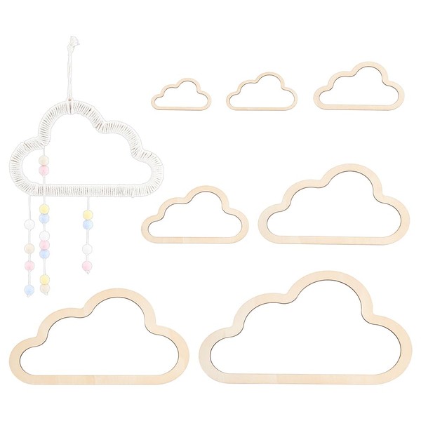 BENECREAT 7 Sizes Wooden Cloud Outline, Cloud Macrame Frame, Wooden