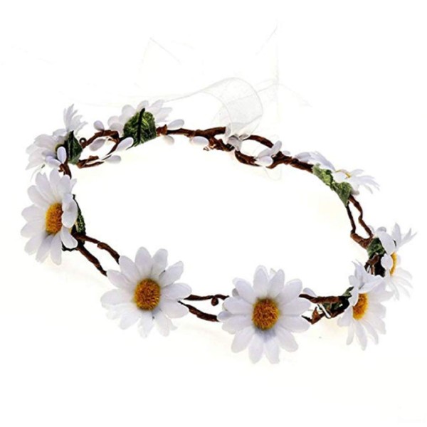 Corona de girasol floral con diseño de margaritas para novia, accesorio para fotos DY-01, Wreath White, Medium