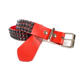 Patent Red Three Row Black Pyramid Stud Belt Vegan Leather Punk Goth Alternative USA Made (XL)
