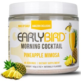 EarlyBird Morning Cocktail - Pineapple Mimosa 45 Servings - Clean Energy Drink (Natural Caffeine), Increased Motivation (Nootropics), Supercharged Hydration (Electrolytes) - Wake Up Early Drink w/