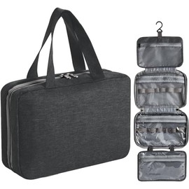 Bolsa de Aseo de Viaje Colgante Organizador, JASUVII Makeup Bag de Gran Capacidad, para Accesorios de Viaje Artículos de Tocador Baño, Afeitado y Maquillaje para Hombres y Mujeres (negro)