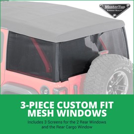 MasterTop Mesh Trail Screens - Fits Jeep Wrangler JL Unlimited 4-Door 2018-2022 - Custom 3-Piece Quarter & Rear Mesh Vehicle Enclosure System - Let Air in While Blocking Harmful Sun Rays