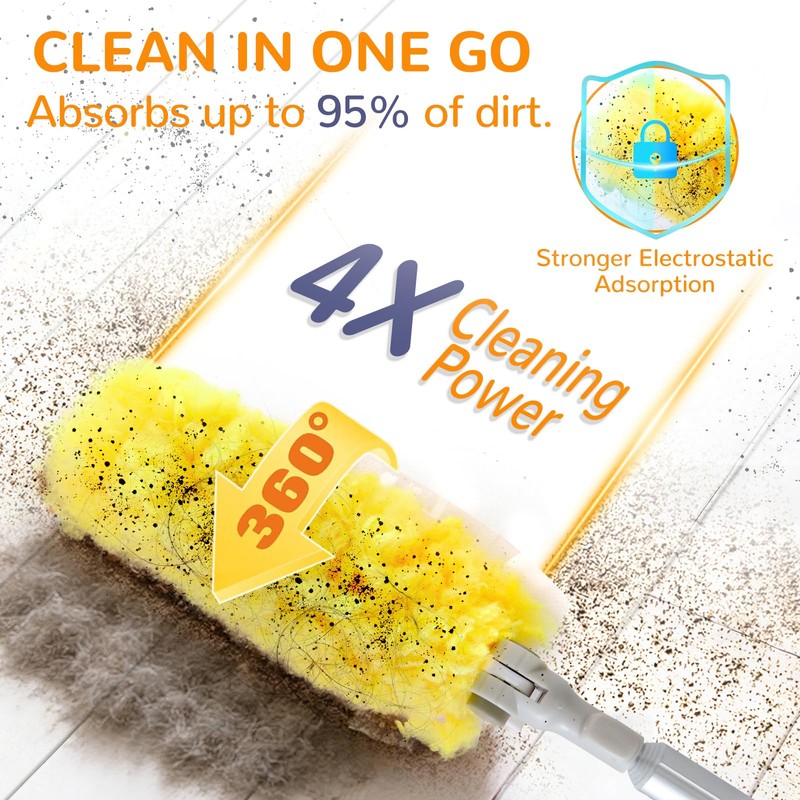 6 ft Long Handle Extendable Duster with 50 Refills for
