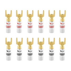 Nakamichi Excel Series 24k Gold Plated Spade Y Banana Plug 12-18 AWG Gauge Size 4mm for Speakers Amplifier Hi-Fi AV Stereo Home Theatre Audio Wire Cable Screw Connector, 12 Pcs (6-Pairs)