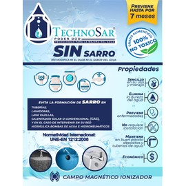 Sistema Antisarro Technosar para Tinacos Cisternas o Cualquier Depósito de Agua Suavizador de Agua Quita Sarro y Descalcificador de Agua con Capacidad de 450 a 1200 Litros No Necesita Instalación