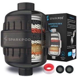SparkPod High Output Shower Filter Capsule - Suitable for People with Sensitive and Dry Skin and Scalp, Filters Chlorine and Impurities | 1-min Install (Vintage Oil Rubbed Bronze)