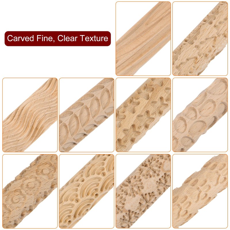 QUARKZMAN Pack of 10 Wooden Clay Rolls, Pattern Modeling, 5.9
