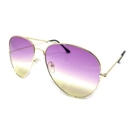 My Shades - Aviator Sunglasses Multi Color Lenses Classic Retro Metal Frame (Gold Frame, Purple/Yellow)