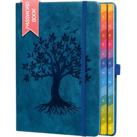 ZXHQ Password Book with Colorful Alphabetic Tabs, 8.4" x 5.8" Hard Cover Password Organizer for Managing Internet Website Addresses and Logins - Blue