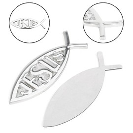 MAD HORNETS 3D Car Decal Emblem Sticker Religious God for Jesus Christian Fish Symbol Silver