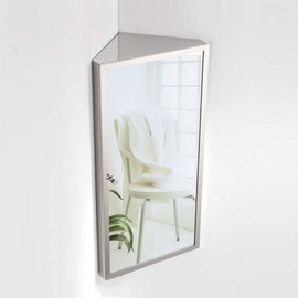 Locuetyn Corner Cabinet with Mirror, Wall Mounted Stainless Steel Bathroom Storage Cabinet with 2 Shelves and Mirror Door, Hanging Triangular Storage for Small Space (Right Door)