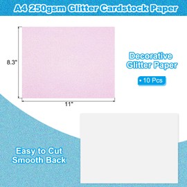 PATIKIL 10 Sheets Light Pink Glitter Cardstock 8.5 x 11 in, Glitter Card Stock Paper Rectangle Premium Sparkly Paper Craft Cardstock Paper 250gsm for Scrapbook Card DIY Art Wedding Party