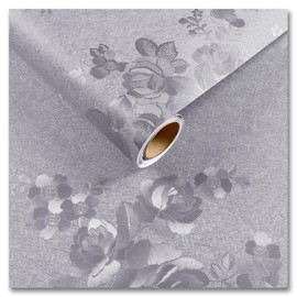 CRE8TIVE Silver Grey Wallpaper Peel and Stick Textured Wallpaper Floral Grey Contact Paper for Countertops Waterproof 12"x80" Self Adhesive Silk Embossed Flower Wall Paper for Bedroom Living Room Wall