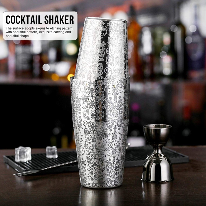 Cocktail Shaker Engraved Boston Shaker Multifunctional Drink Shaker for Bartender