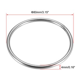 sourcing map 201 Stainless Steel O Ring 80mm(3.15") Outer Diameter 4mm Thickness Strapping Welded Round Rings 4pcs