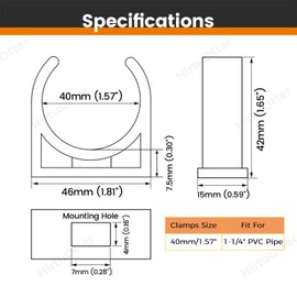 40mm/1.57" (15 PCS) U-Shaped PVC Pipe Clamps (White), Hose Hanger Support, High Strength for Home Plumbing, TV Trays, Water Supply, Garden Tubing, PEX, UV Resistant, fit for 1-1/4" PVC Pipe Sch40