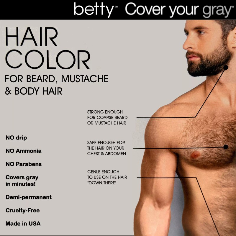 Betty Cover Your Gray Mens Hair Color for Beard, Mustache