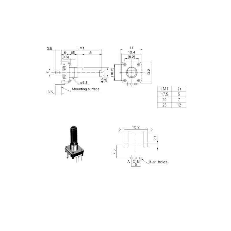 ALPS EC12E24204A9 Encoder (Torque Encoder) for PCB Print Mounting, 12