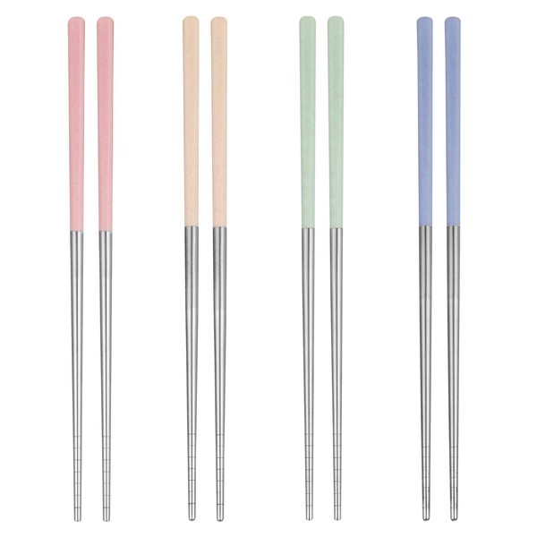 GOTH Perhk 304 Stainless Steel Chopsticks, 4 Pairs Reusable Multicolor Chopsticks Safe Metal Chopsticks Non Slip Square Chopsticks