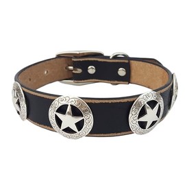 Vintage Distressed Leather Collar with Ranger Star Conchos Black L