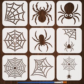 FINGERINSPIRE 9PCS Spider Stencils with 1Pc Plastic Brush 15x15cm