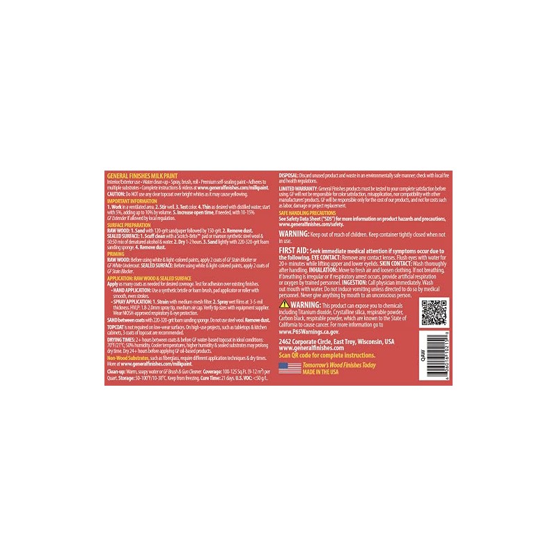 General Finishes Water Based Milk Paint, 1 Pint, Antique White