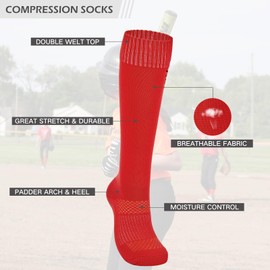 American Trends Softball Socks for Youth Girls & Adult Baseball Softball Socks Athletic Socks with Stitchs Youth Girls, Red, X-Small