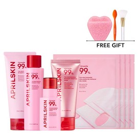 [APRILSKIN] TXA 99 Niacinamide Dark Spot SET & Pink Heart Puff, Pore Brush, Jelly Brush | Pore, Hyperpigmentation, Brightening Care for Clear & Korean Glass Glow Skin | Bubble Gum Cleanser, Spicule Jelly Serum, Milky Toner, Wrapping Mask, Gel Mask:_Duo (Toner + Serum)