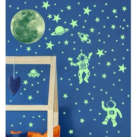 Cartoon Astronaut Planet Luminous Wall Stickers for Kids Room Decoration Wallpapers Home Decor Glow in The Dark Stars Stickers