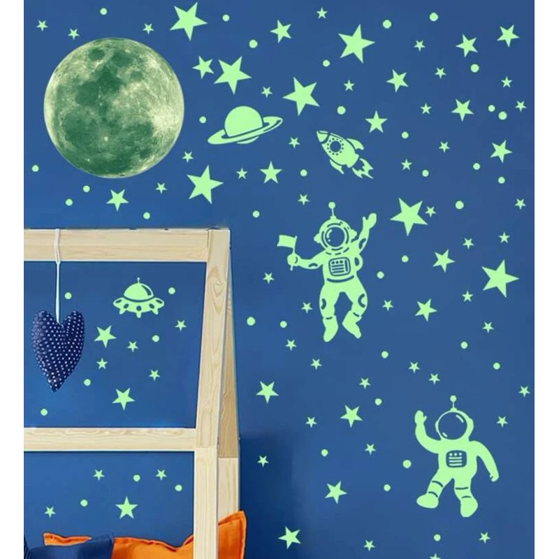 Cartoon Astronaut Planet Luminous Wall Stickers for Kids Room Decoration