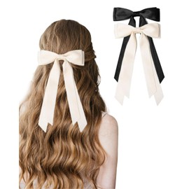 2 x Hair Bows - Elegant Women's Hair Bows, French Hair Clips - Perfect for Stylish Hairstyles (Beige/Black)