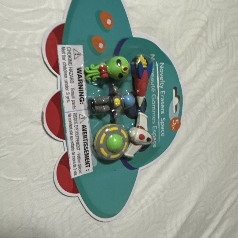 Unbranded Novelty Erasers Space 5 Pieces Alien, Astronaut, Space Shuttle,