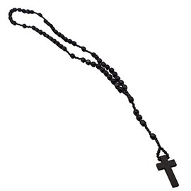 Topkids Accessories Stunning Holy Wooden Rosary Beads Necklace For Prayer, Brown & Black Wooden Beaded Necklace On Cord Suitable For Men & Women With Wooden Cross (Black Rosary Beads)