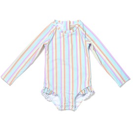Coast & Crest Baby and Toddler Girl Long Sleeve Rash Guard One Piece Swimsuit Color Burst Stripe 2T