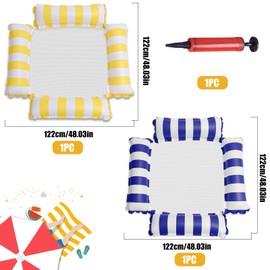 Funnity Pack of 2 Air Mattress Pool with Net, Air Mattress Water with Line Pattern, Water Hammock for Adults and Children, Swimming Chair for Pool Party, Summer, Water Fun