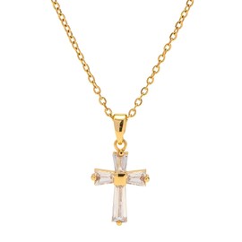WARIDAR 18K Gold Plated White Cubic Zirconia Cross Pendant Necklace | Elegant Hypoallergenic Chain Necklace | Ingenious Design Cross Pendant Necklace for Women