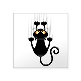CafePress Black Cat Cartoon Scratching Wall Sticker Square Bumper Sticker Car Decal