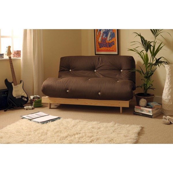 Comfy Living 4ft6 (135cm) Double Wooden Futon with CHOCOLATE Mattress