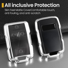 Coverforkey for GMC Key Fob Cover with Upgraded Anti-Lost Metal Braided Rope Keychain, Exquisite Soft Case for Canyon Sierra 1500HD Yukon XL Chevy Colorado Silverado (Silver, B)