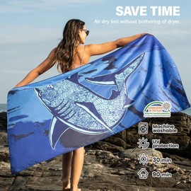 2 Pack Microfiber Beach Towel Quick Drying, Extra Large 71" x 35" Sand Free Lightweight Thin Towels for Travel Swimming Yoga Camping Picnic Vacation Beach Accessories Gift Sharks & Starfish