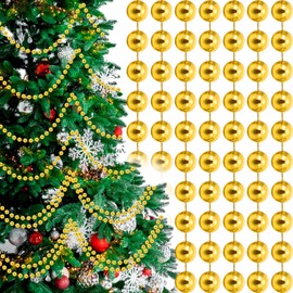 Briwooody 2 Pcs 18ft Christmas Bead Chain 1/2" in Diameter Christmas Tree Bead Craft String Pearls for Beaded Curtains, Wedding Party Decorations, DIY Christmas Tree Ornaments (Gold)
