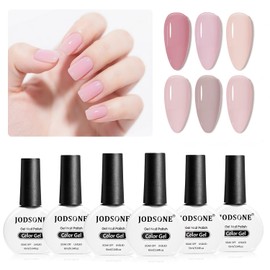 JODSONE Rubber Base Gel Set – 6 Colors 10ml Nude Purple Pink Brown Color Base Coat Gel Polish with Light Builder Effect, 3-in-1 Soak Off Gel for U V/LED Light DIY Manicure