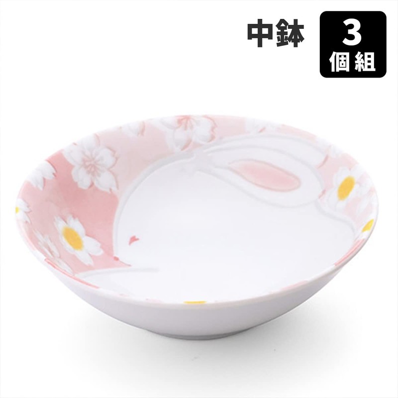 Kanese Mino Ware Flower Rabbit Medium Pot (Set of 3)