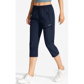 MOCOLY Women's Hiking Capris Pants Outdoor Lightweight Quick Dry Water Resistant UPF 50 Cargo Pants with Zipper Pockets Navy Blue M