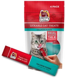 Country Kitchen Salmon Puree Lickable Cat Treats, Made with Real Salmon, 2 Oz, 4 Pack
