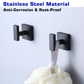 JAAWAN (2-Pack) Matte Black Bathroom Robe Towel Hooks, Stainless Steel Square Heavy Duty Wall Hooks for Bathroom Kitchen Hanging Towels, Coats, Clothes