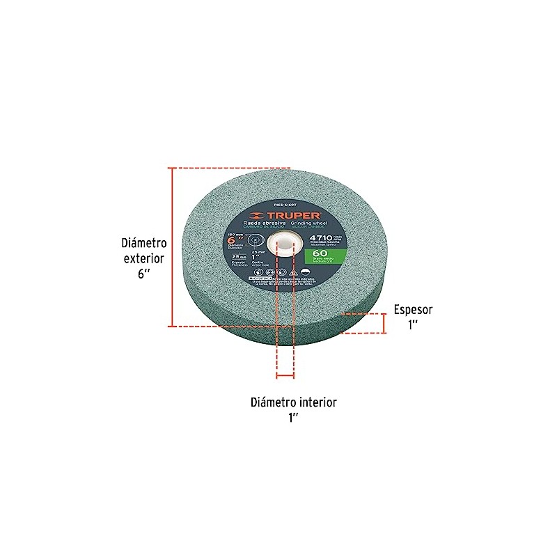 TRUPER PIES-6160T 6" Silicon Carbide Bench Grinding Wheels. Grit=60, Thickness=1",