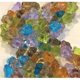100 Czech Glass Flower Beads. Prairie Mix. Hole is Side to Side Through The Shank. Use for Jewelry Making, Braiding, Kumihimo, Macrame