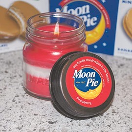 Candle Cottage MP105 8 oz Mason Square Jar Strawberry MoonPie Highly-Scented Soy Candle, Made in USA, Long Burning Hours, Lead-Free Wick